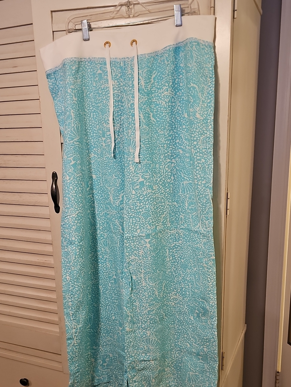 Lilly Pulitzer Aqua & White Wide-Leg Drawstring Beach Pant